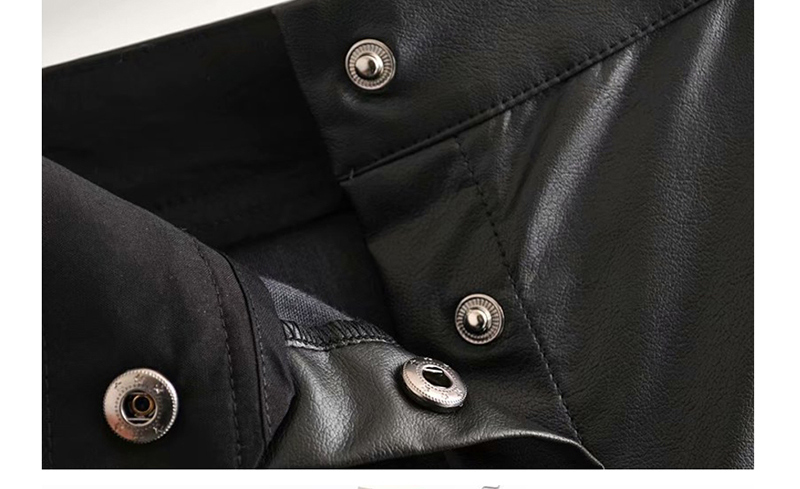 Fashion Black Ruffled Pu Faux Leather Button Skirt,Skirts