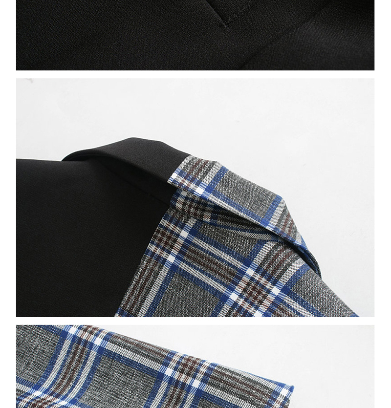 Fashion Black Plaid Printed Stitching Lapel Suit,Coat-Jacket