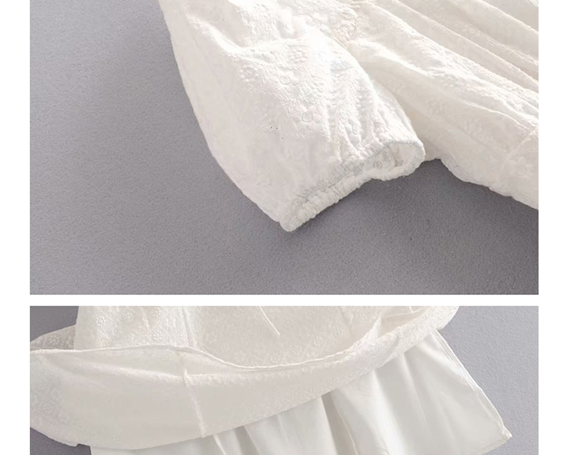 Fashion White Square Collar Embroidered Lace Dress,Long Dress