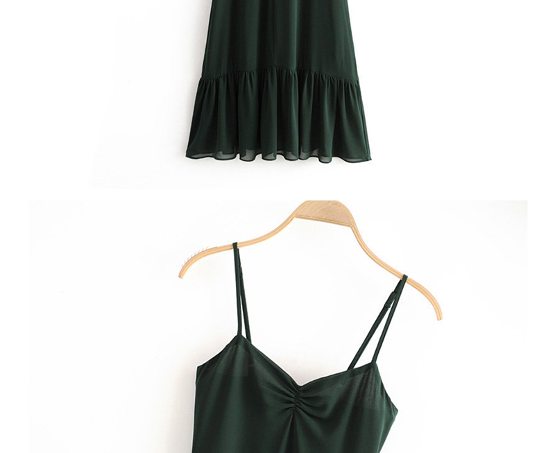 Fashion Dark Green Ruffled Frill Dress,Long Dress