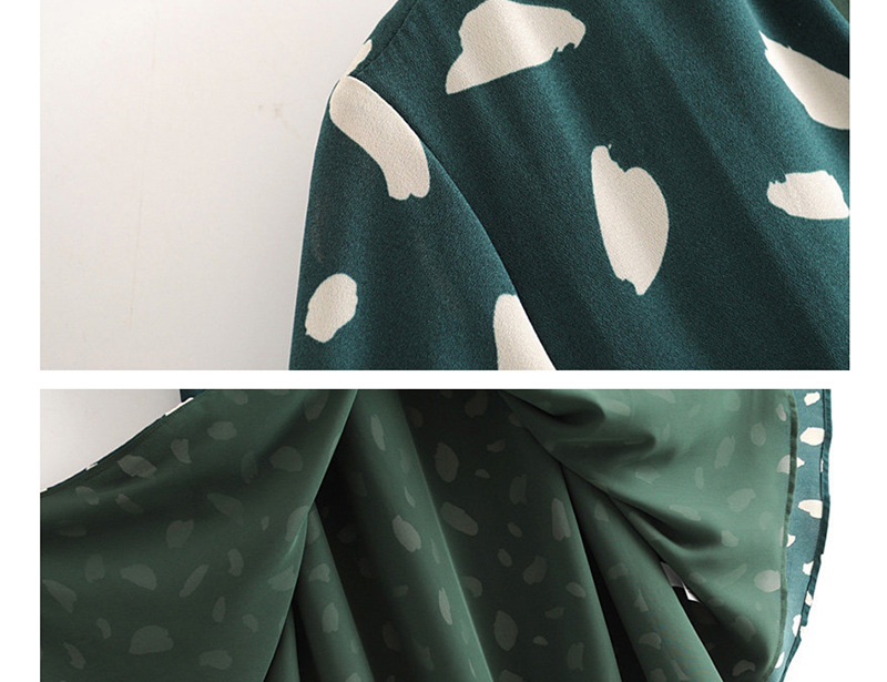 Fashion Green Floral Print Flared Sleeves Wrap Wrap Dress,Long Dress