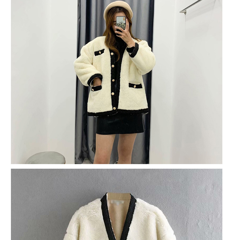 Fashion Off-white Single-breasted Fur Coat,Coat-Jacket