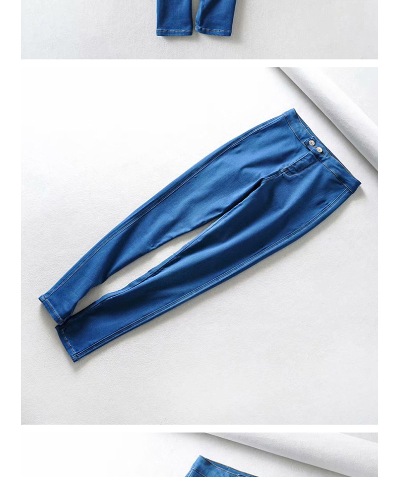 Fashion Light Blue 2 Button Stretch Peach Heart Pocket Jeans,Denim