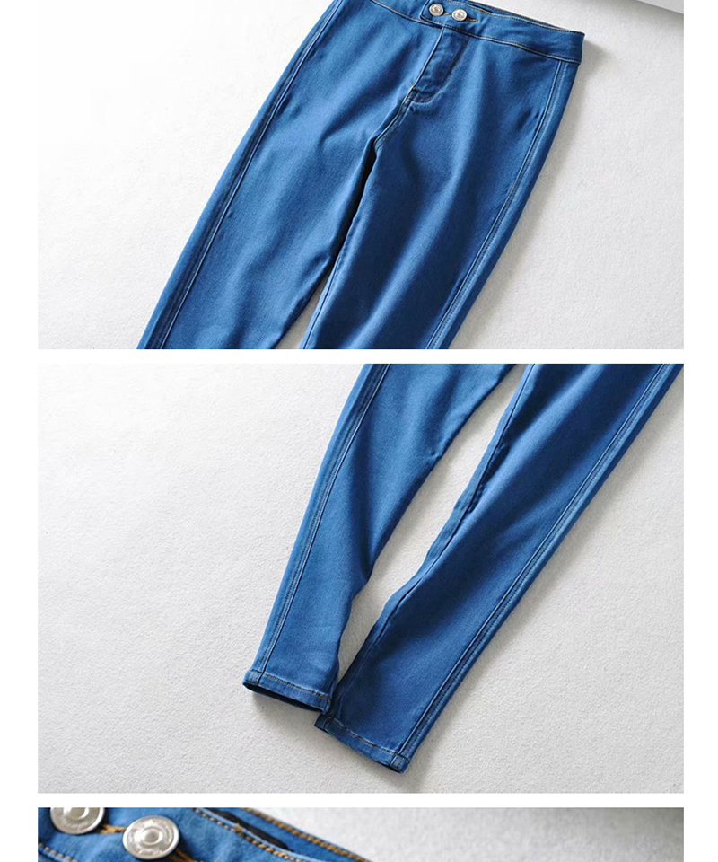 Fashion Light Blue 2 Button Stretch Peach Heart Pocket Jeans,Denim