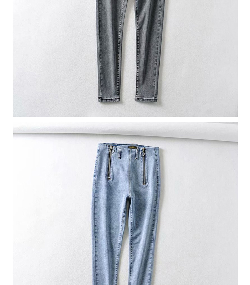 Fashion Black Washed Zip Stretch Jeans,Denim