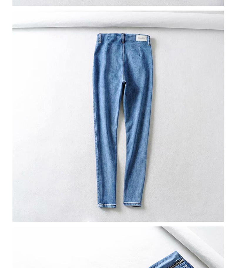 Fashion Gray Washed Zip Stretch Jeans,Denim