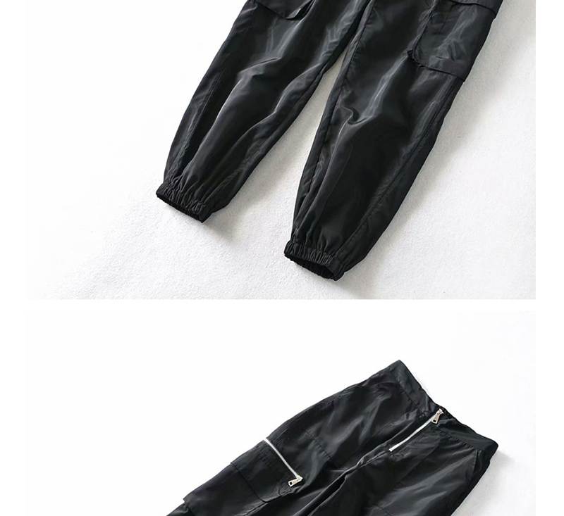 Fashion Black Zip High Waist Straight Pants,Denim