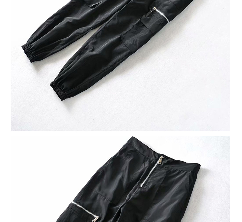 Fashion Black Zip High Waist Straight Pants,Denim