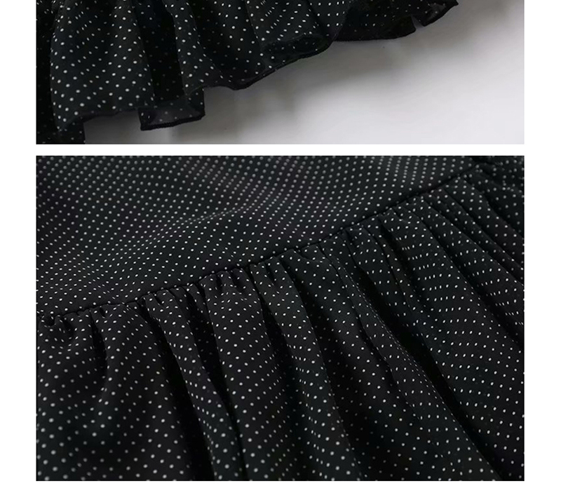 Fashion Black Dot-print Ruffled Dress With Lining,Long Dress