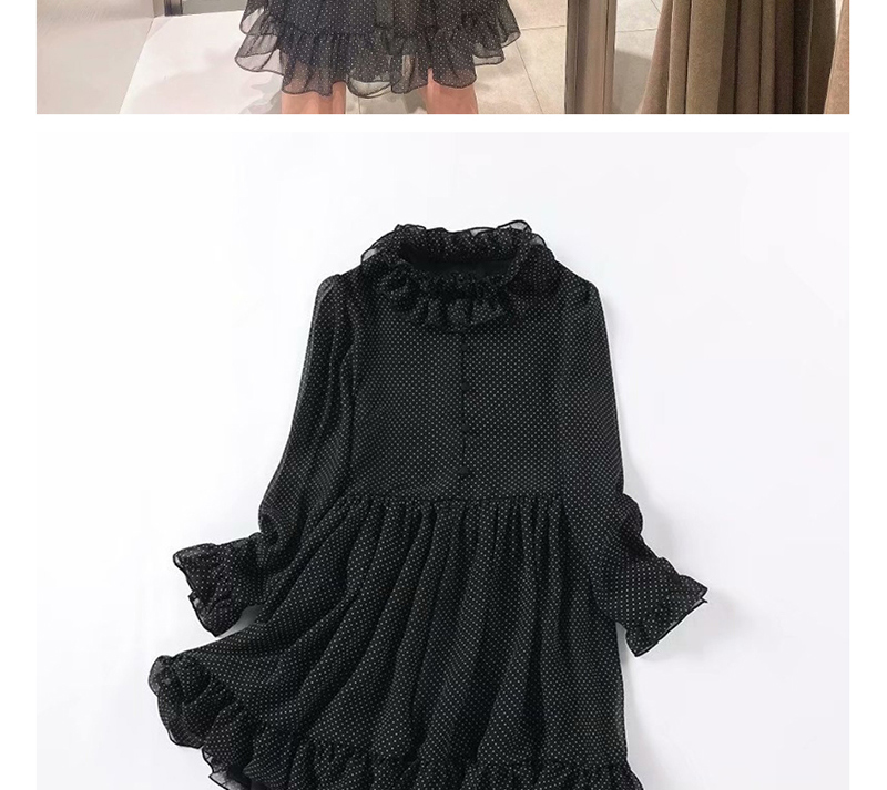 Fashion Black Dot-print Ruffled Dress With Lining,Long Dress