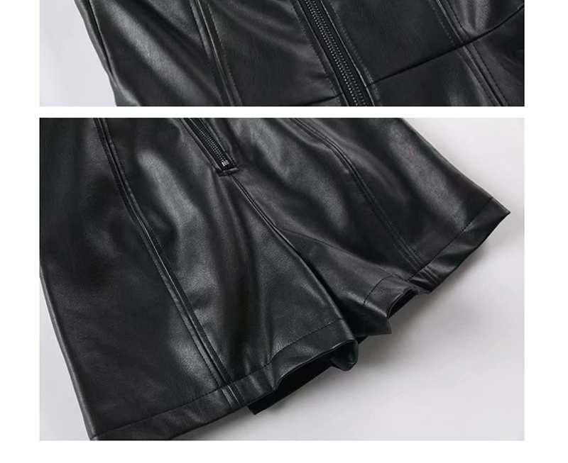 Fashion Black Bust Pu Pu Leather Backless Shorts,Bodysuits