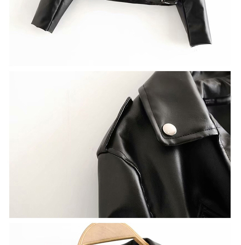 Fashion Black Faux Leather Motorcycle Zip Jacket,Coat-Jacket