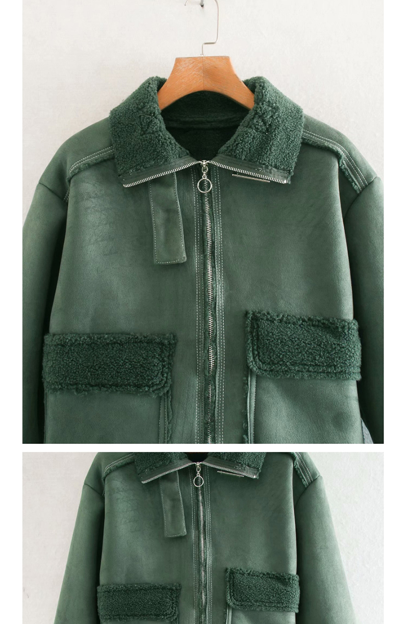Fashion Green Fur One Collar Jacket,Coat-Jacket