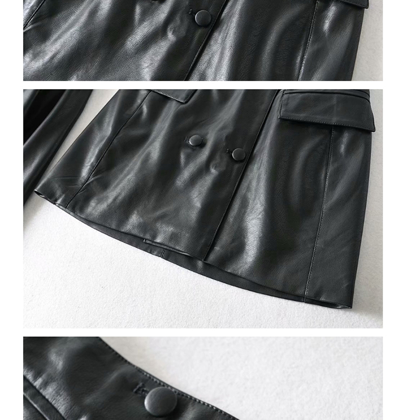 Fashion Black High Waist Faux Leather Short Top + Skirt Set,Coat-Jacket