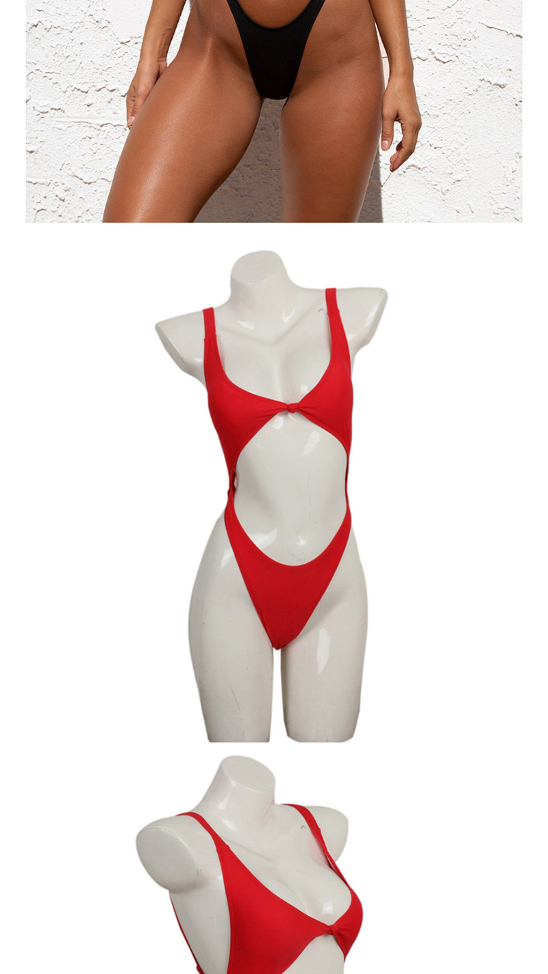 Fashion Fluorescent Rose Red Knotted Cutout Swimsuit,One Pieces