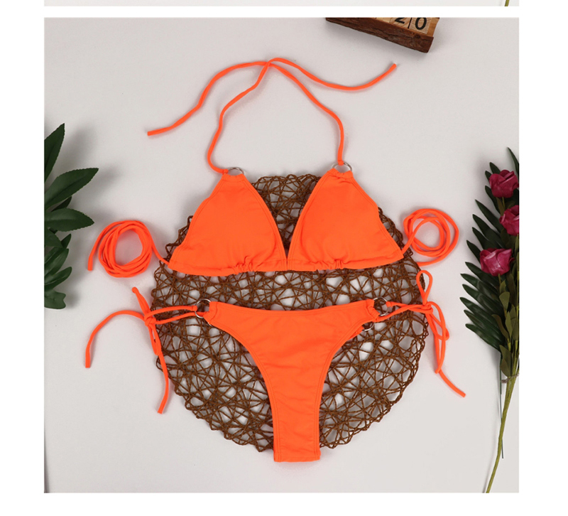 Fashion Orange Banded Gathered Chest Pad Split Swimsuit,Bikini Sets