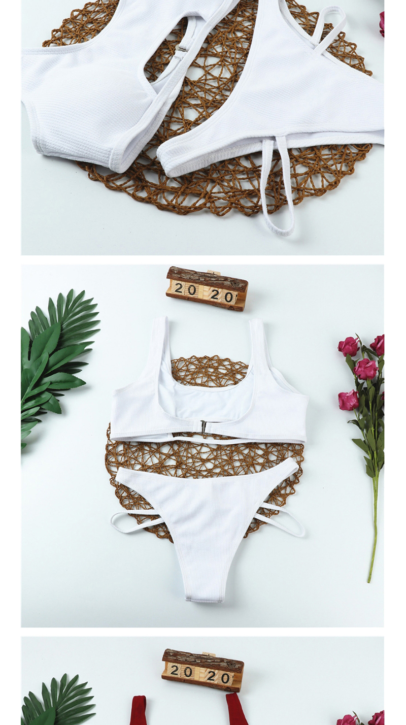 Fashion White Slit Stripe Chest Pads Gathered Hollow Cut Split Swimsuit,Bikini Sets