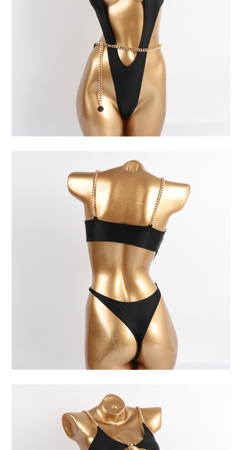 Fashion Black Chain Waist Cutout One-piece Swimsuit,One Pieces
