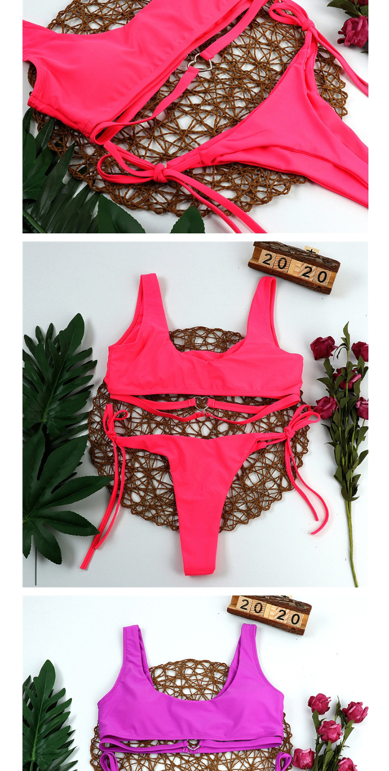 Fashion Purple Solid Color Love Band Split Swimsuit,Bikini Sets