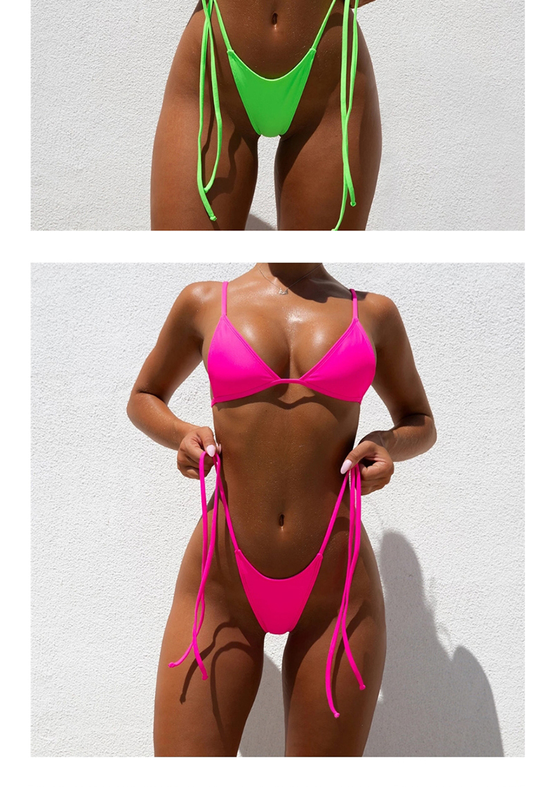 Fashion Fluorescent Green Gathered Strapless Split Swimsuit With Chest Pads,Bikini Sets