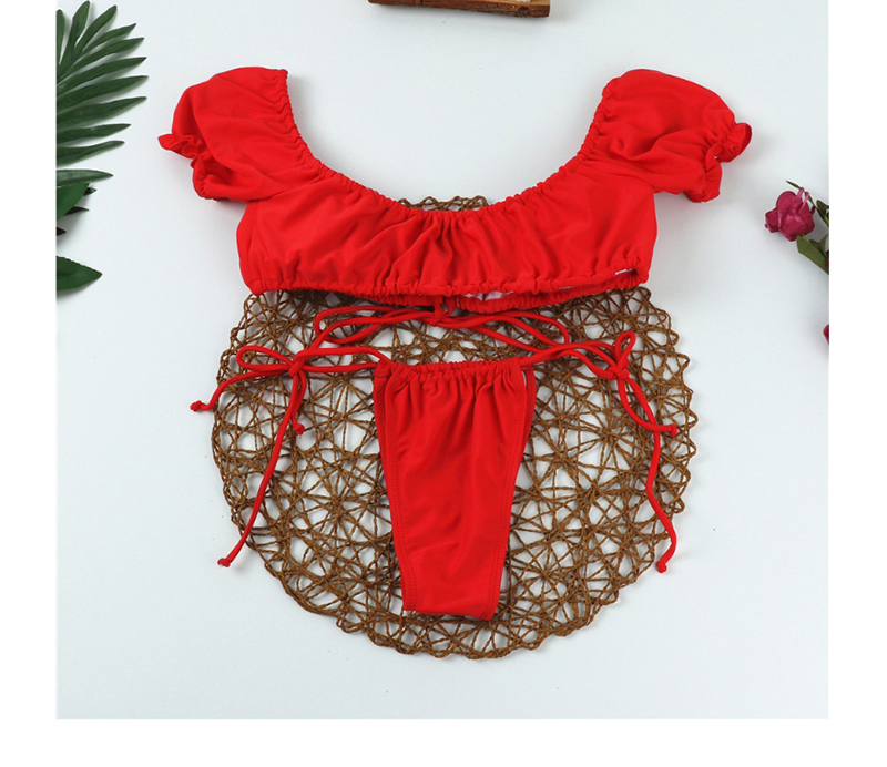 Fashion Red Sleeveless Chest Swimsuit With Ruffle Straps,Bikini Sets