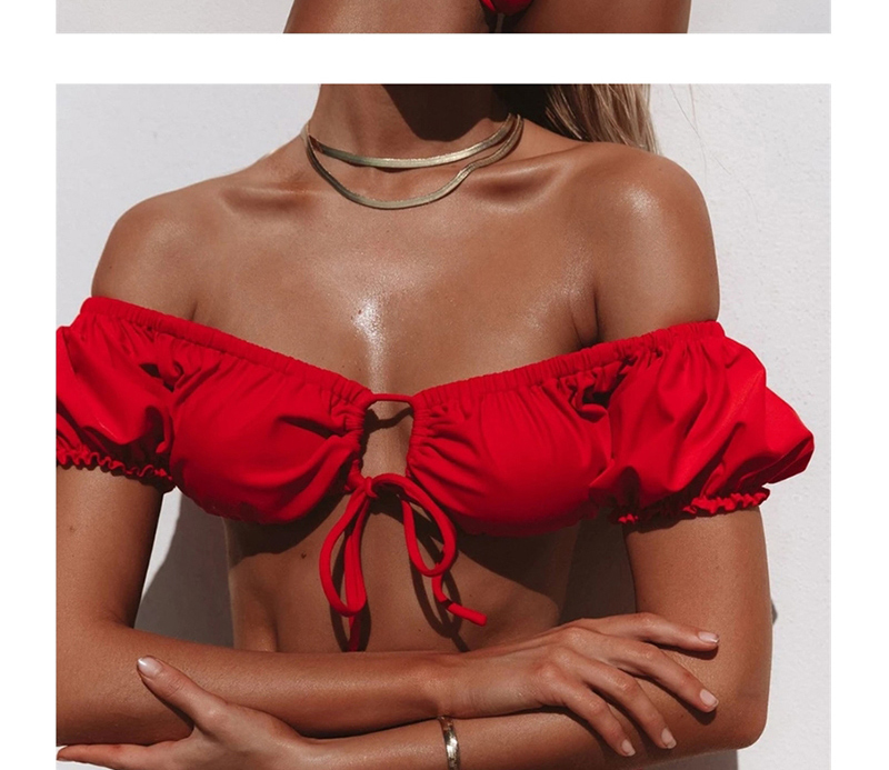 Fashion Red Sleeveless Chest Swimsuit With Ruffle Straps,Bikini Sets