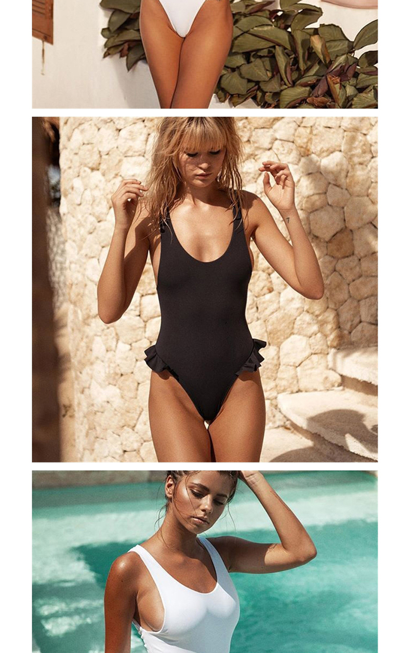 Fashion Black Ruffled Lace Up One Piece Swimsuit,One Pieces