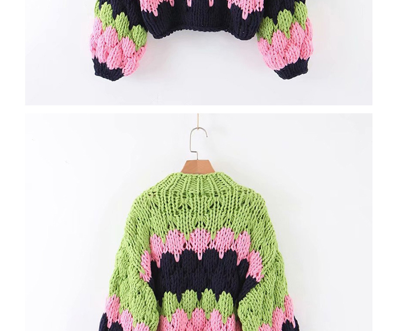 Fashion Green Thick Wool Colorblock Knitted Sweater,Sweater