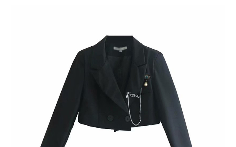 Fashion Black Rhinestone Brooch Short Double-breasted Suit,Coat-Jacket