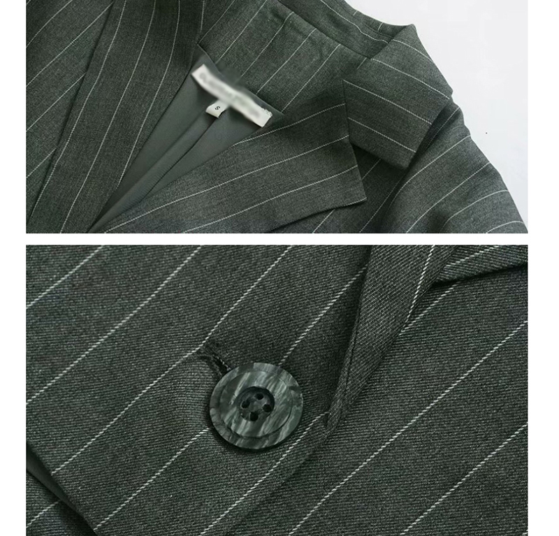 Fashion Grey-green Striped Printed Sleeves Tie Suit,Coat-Jacket
