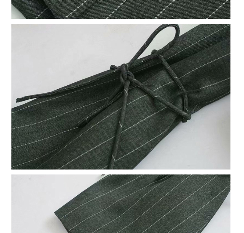 Fashion Grey-green Striped Printed Sleeves Tie Suit,Coat-Jacket