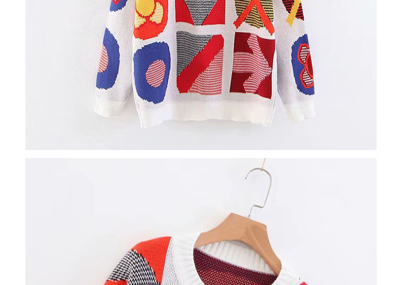 Fashion Color Geometric Patchwork Knitted Sweater,Sweater