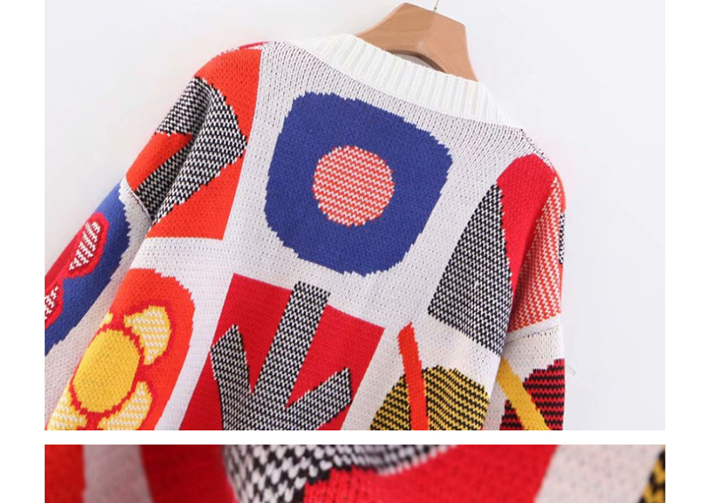 Fashion Color Geometric Patchwork Knitted Sweater,Sweater
