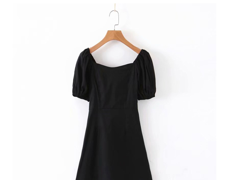 Fashion Black Puff Sleeve Cotton Dress,Mini & Short Dresses