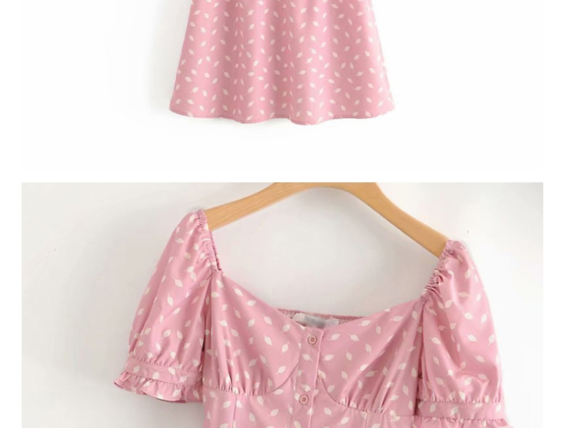 Fashion Pink Floral Print Puff Sleeve Front Dress,Mini & Short Dresses