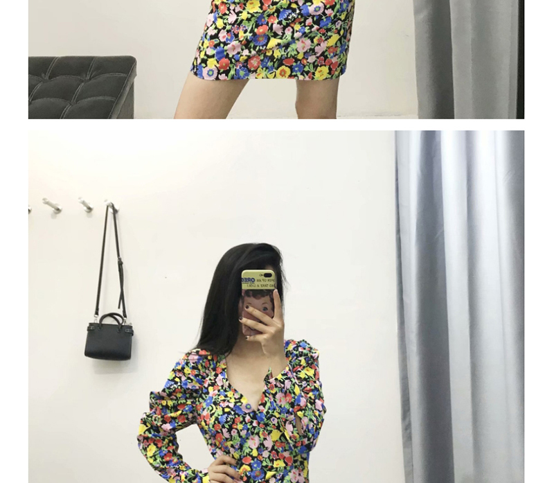 Fashion Color Flower Print V-neck Dress,Mini & Short Dresses