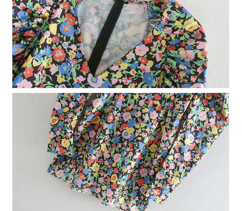 Fashion Color Flower Print V-neck Dress,Mini & Short Dresses