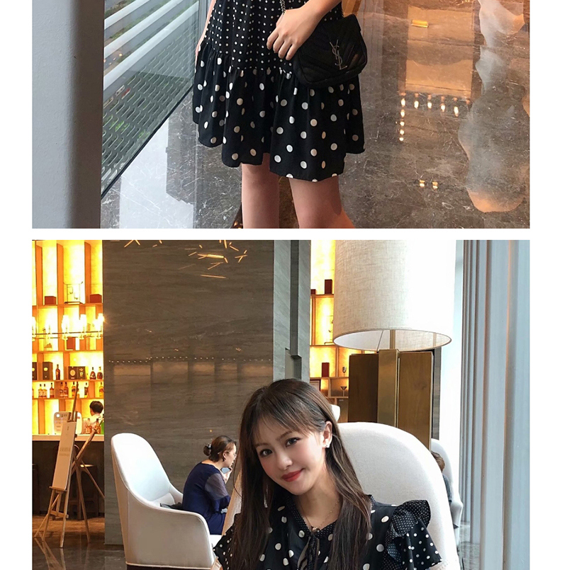 Fashion Black Dot-print Patchwork Ruffle Dress,Mini & Short Dresses