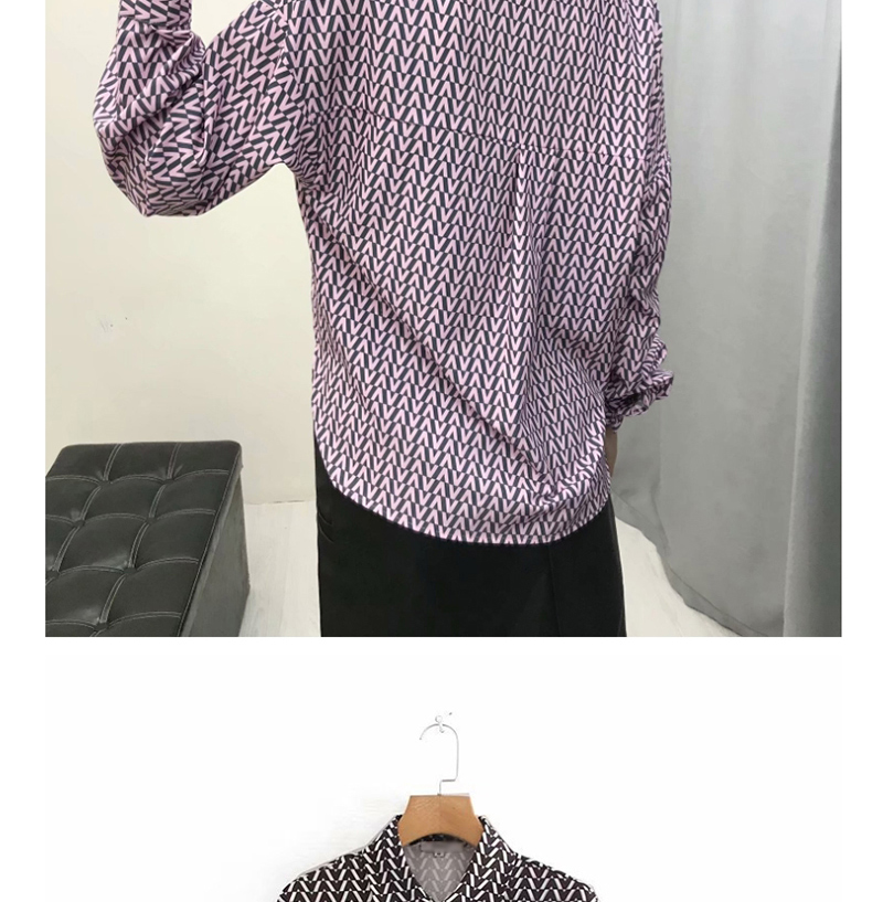Fashion Black Geometric Print Lapel Shirt,Blouses