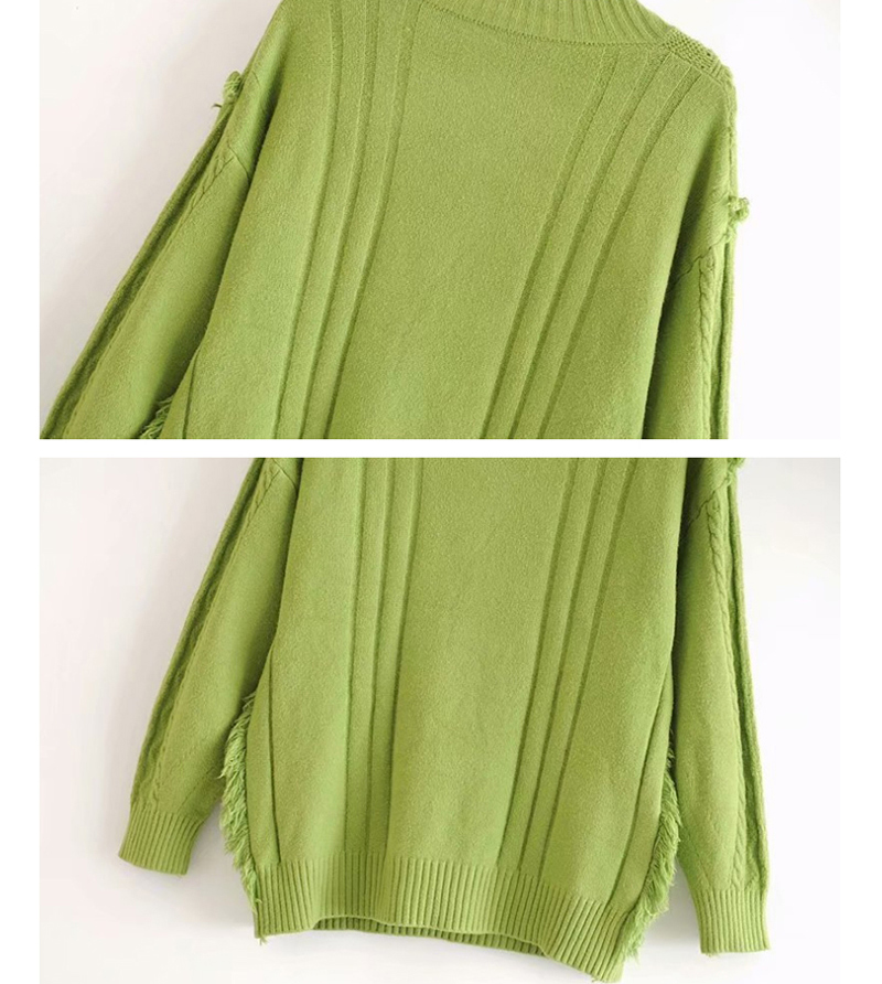 Fashion Green V-neck Beard Knitted Sweater,Sweater