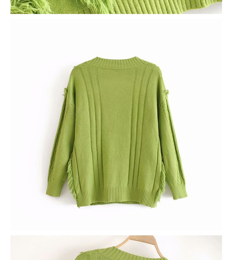 Fashion Green V-neck Beard Knitted Sweater,Sweater