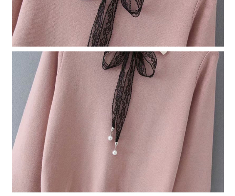 Fashion Pink Lapel Lace-up Knit Sweater,Sweater