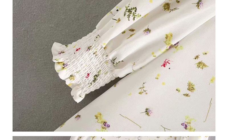 Fashion White Floral Print Long Sleeve V-neck Single Breasted Dress,Mini & Short Dresses