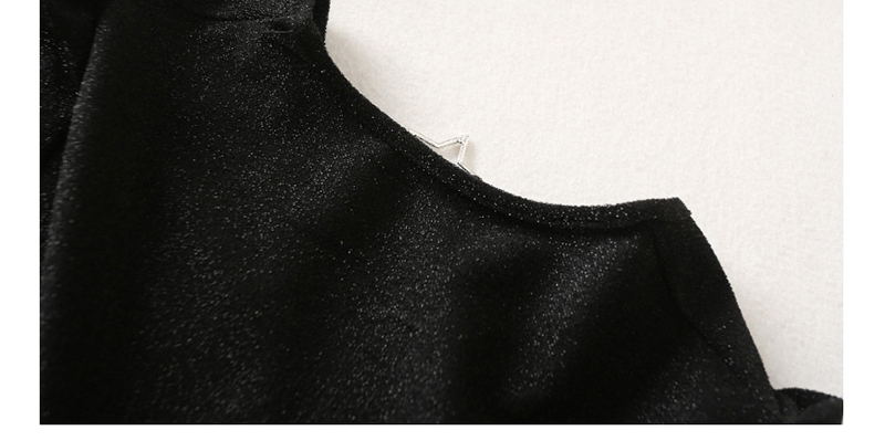 Fashion Black Bright Diamond Flashing Five-pointed Star Button Cutout Navel T-shirt,Hair Crown
