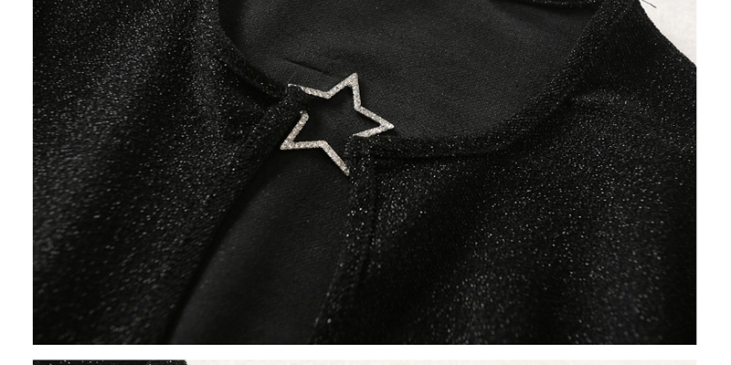 Fashion Black Bright Diamond Flashing Five-pointed Star Button Cutout Navel T-shirt,Hair Crown
