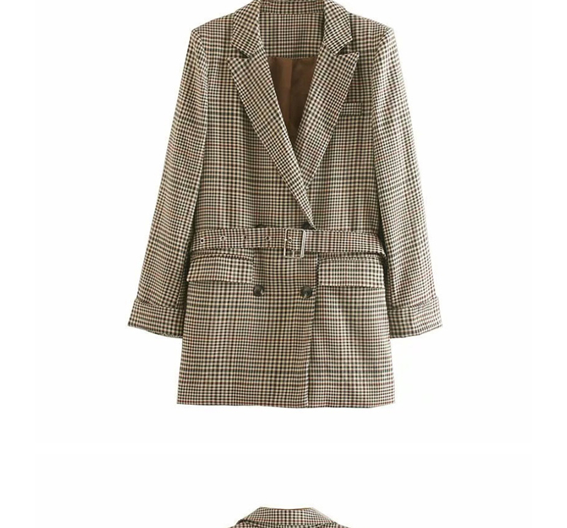 Fashion Khaki Plaid Print Lace-up Suit,Coat-Jacket