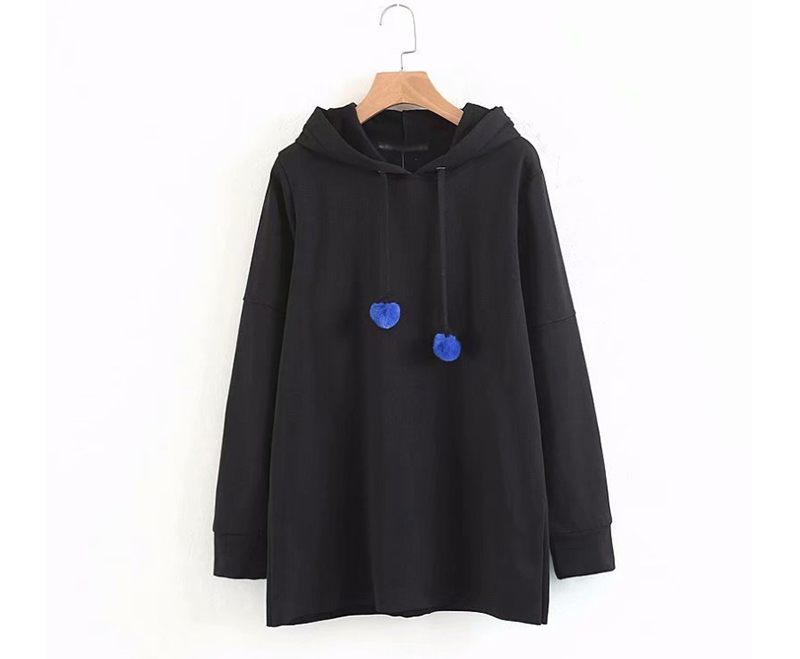 Fashion Black Hooded Sweater With Wool Ball And Velvet Stitching,Hair Crown