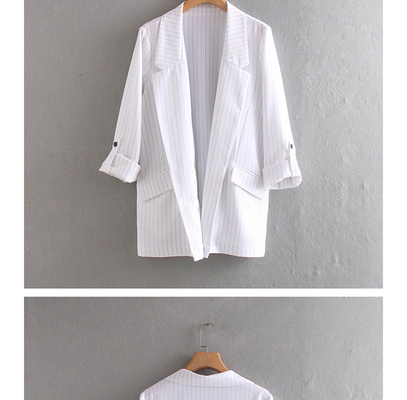 Fashion White Striped Sleeved Suit,Coat-Jacket