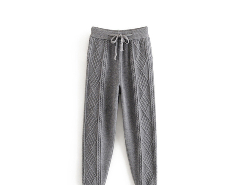 Fashion Gray Twisted Lace-up Knitted Pants,Pants