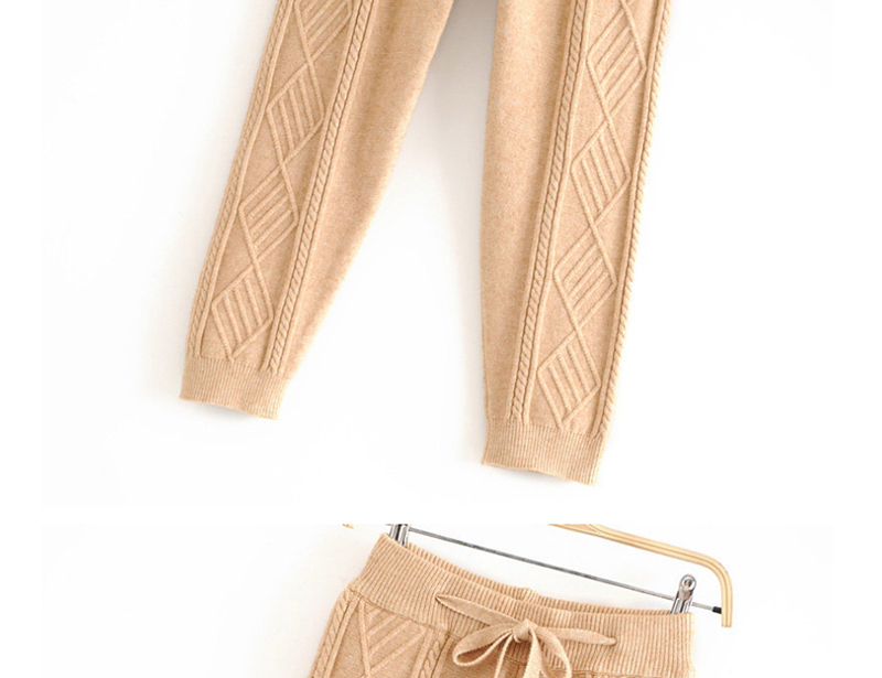 Fashion Camel Twisted Lace-up Knitted Pants,Pants